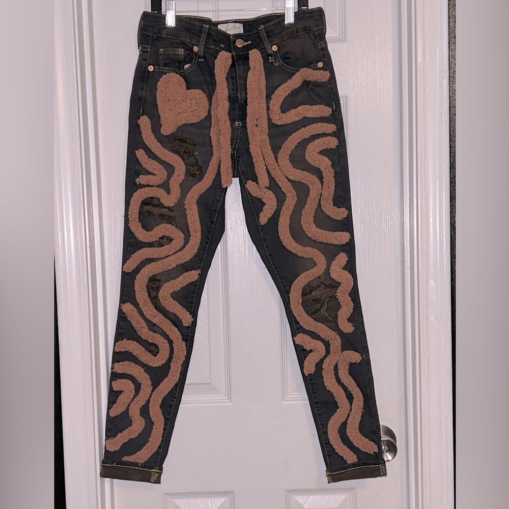 brown wash custom yarn jeans. brown jeans